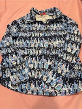 Lilly Pulitzer Captain Popover Low Tide Navy Sails & Stripes Gold Buttons Size L